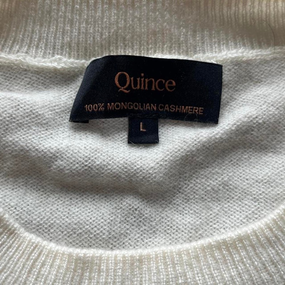 Quince Mongolian Cashmere Striped Short Sleeve Sweater Ivory Black L STIEC01 - Picture 2 of 6